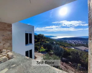 Terrace from the apartment for sale with a sea view in Sutomore, Montenegro.