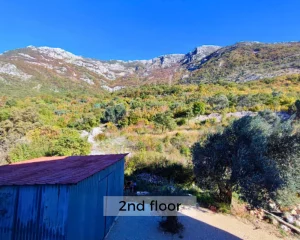 Mountain and woodland view in a serene location from the apartment for sale.